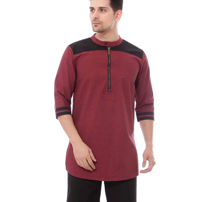 Kemko Kemeja Koko Lengan Panjang Mizan Olive By Ahzarayy GO318 Kurta Zipper Raglan Retro Kurta Pak