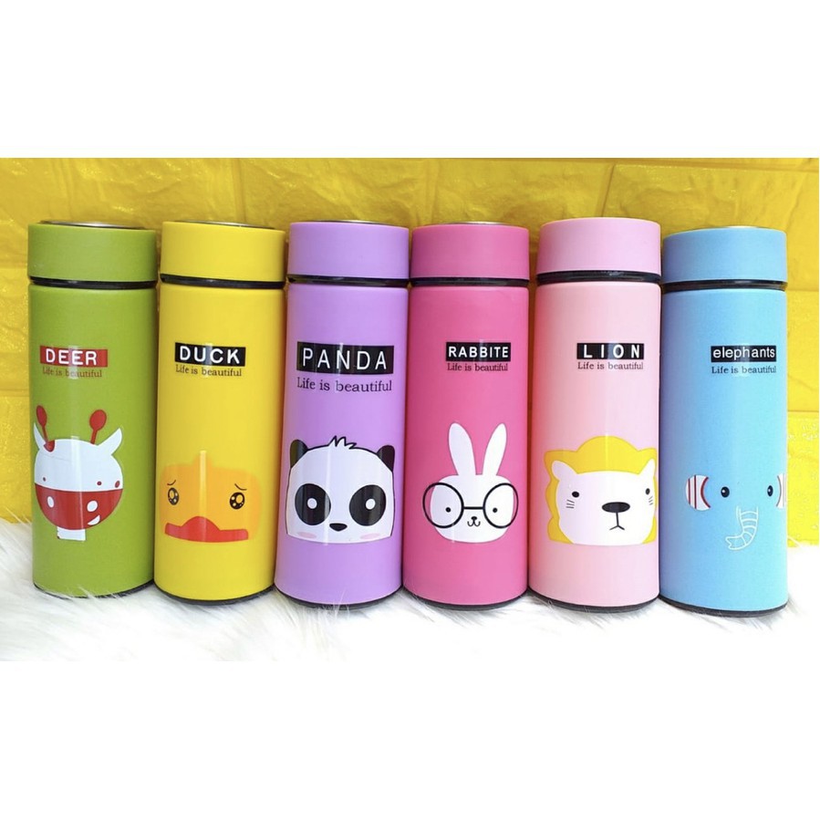 ~ PIYOSHI08 ~ Botol Minum Termos Kaca Motif Animal Warna 450 ml Lucu Glass Bottle Pakai Dus AF52