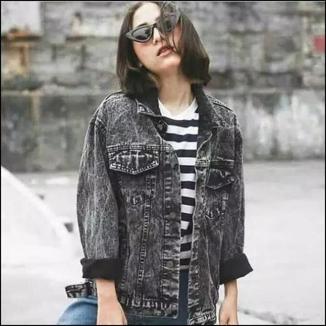 JAKET JEANS WANITA JUMBO JAKET LEVIS KEREN TERBARU ORIGINAL DISTRO - HITAM