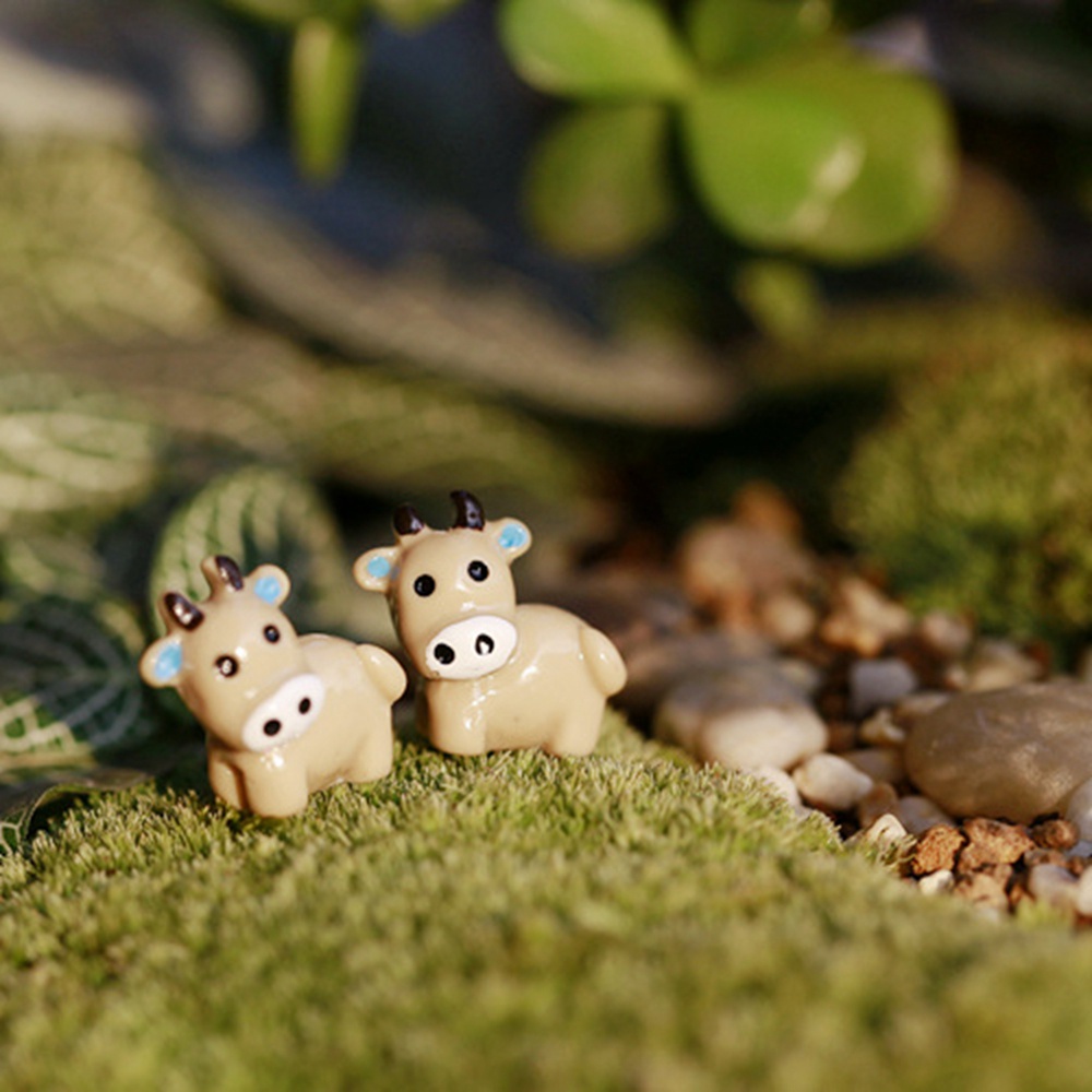 MXBEAUTY 10pcs Miniatures Kawaii Fairy Garden Figurines Animals Mini Craft Home Decor Cow DIY Accessories Micro Landscape/Multicolor