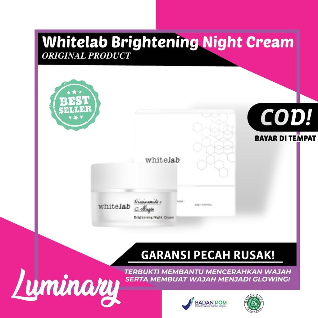 Whitelab Brightening Night Cream Perawatan Kecantikan Wajah Whitening Krim Malam Original BPOM