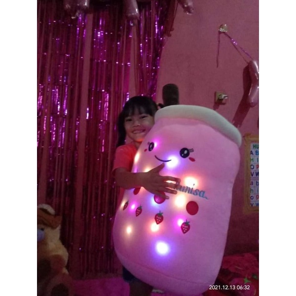 PROMO Bantal boba LED /lampu jumbo 45 cmBoneka Boba Bubble Milk Tea Brown Sugar LED/Boneka Boba Bubb