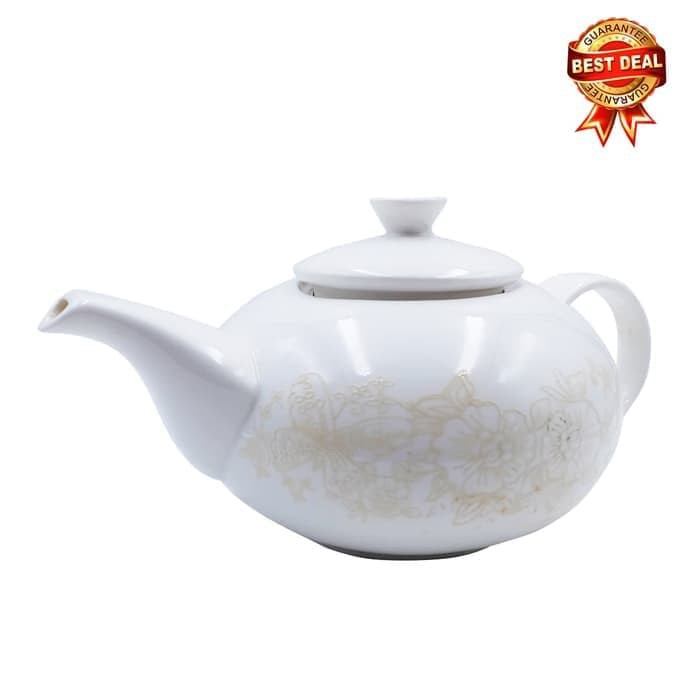TEA POT ~ TEKO TEH KERAMIK CANTIK PORCELAIN PUTIH MOTIF KLASIK MEWAH / TEKO JEPANG / TEKO PUTIH