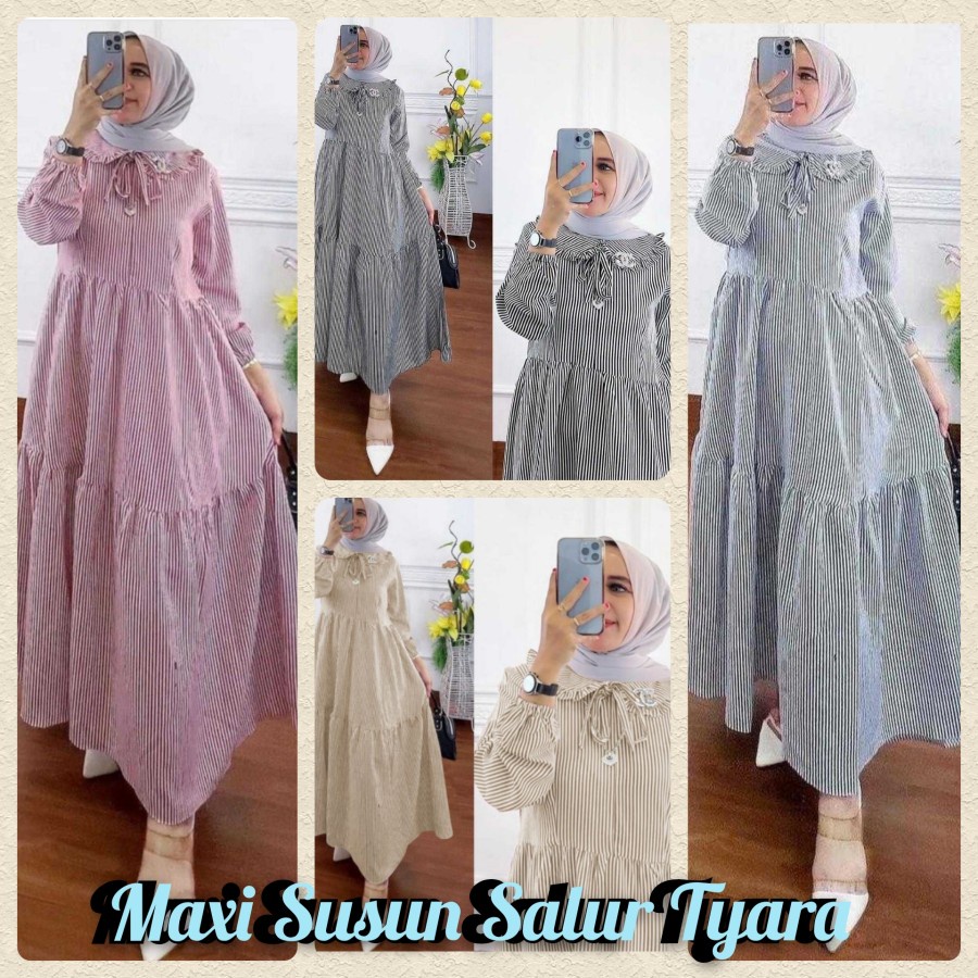 Terbaru Gamis Gaul 2022 Baju Cewek Gamis  Maxy Susun Salur Longdress Katun Salur / Maxy Gamis Simple