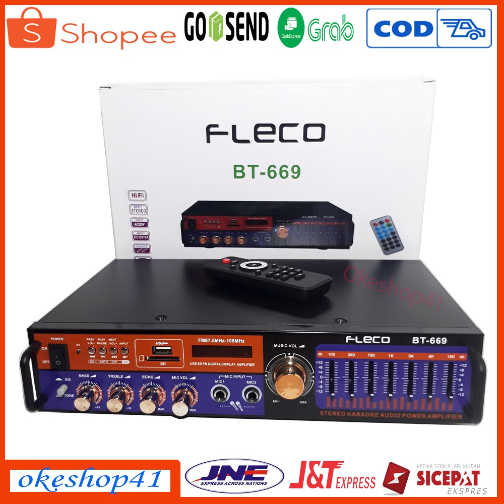 Fleco Power Amplifier BT-669 Ampli Bluetooth Stereo Karaoke