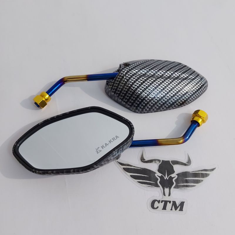 SPION BEAT TWOTONE TANGKAI PENDEK CARBON SILVER DRAT HONDA