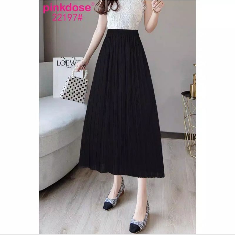 Rok hitam panjang import fit XXL rok putih plisket