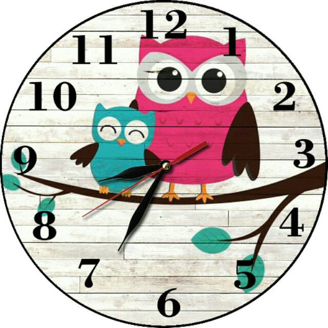 No 151 Jam  Dinding  Kayu MDF lucu unik motif anak  cute owl 