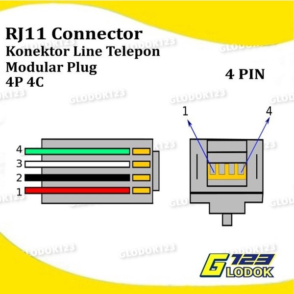 Connector RJ11 Jack Telephone Line 4 Pin Konektor 6P4C Modular Plug