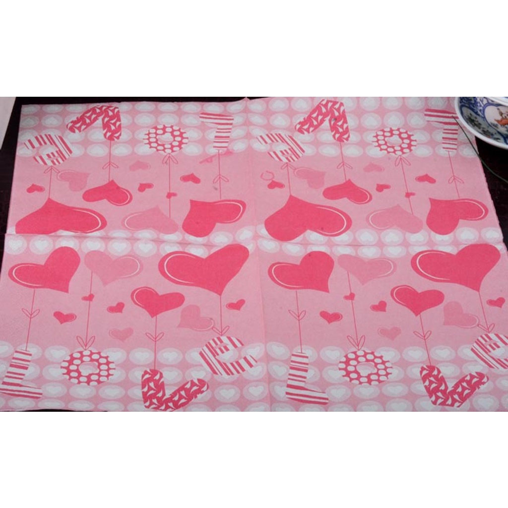 Table Napkin Paper Cute Pink Tissue Love Heart Printed Cafe Wedding Party Tissue Placemat Napkin Festival