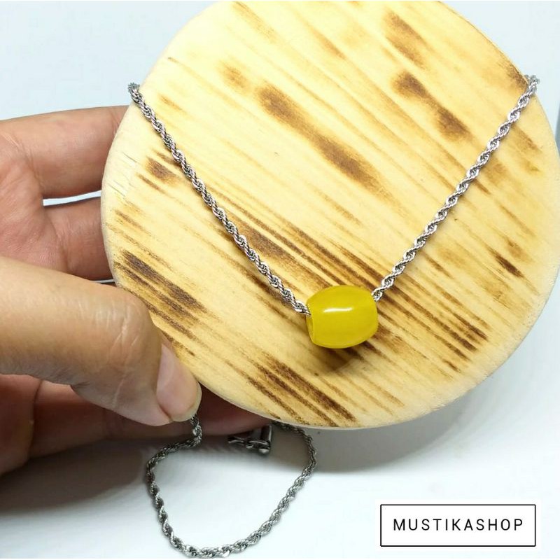 Kalung Titanium Liontin Giok Asli Tabung Termurah