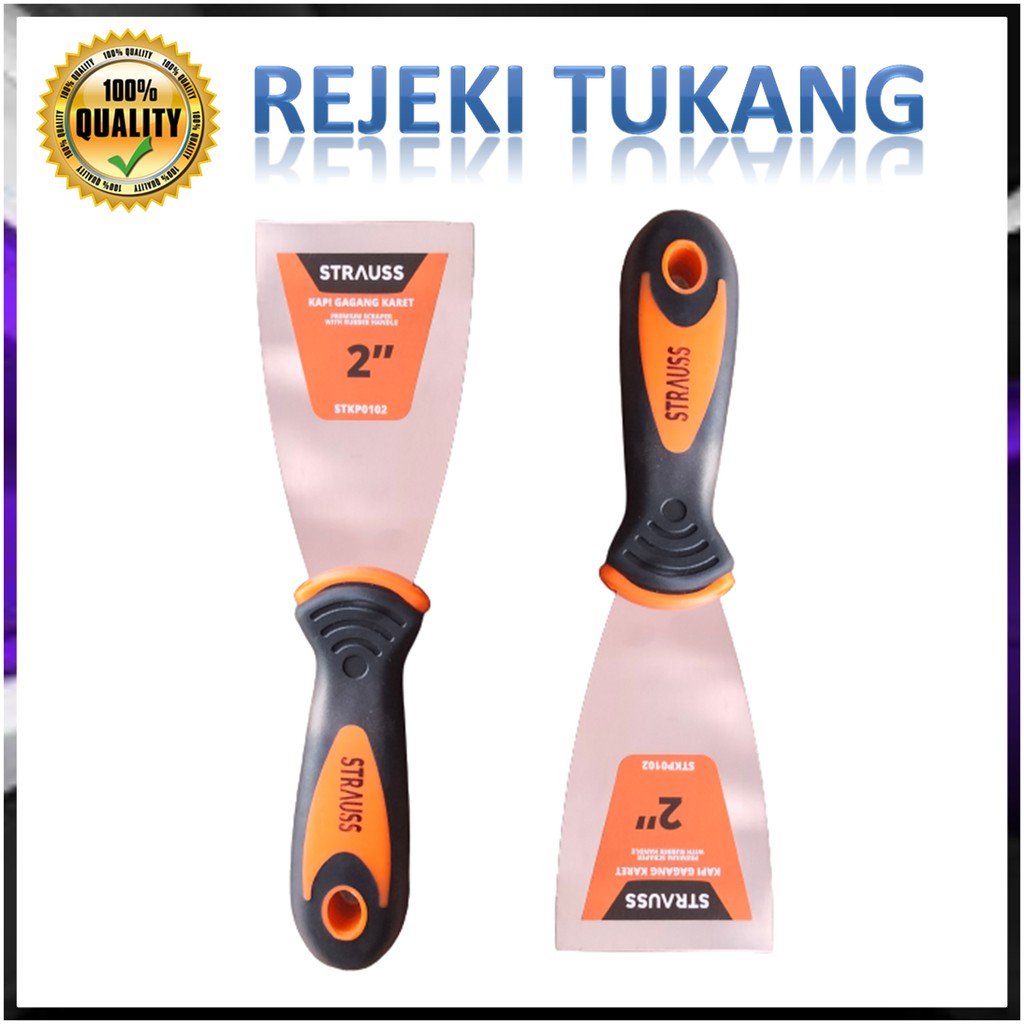 Kapi Stainless / Stenlis / kape Sekrap dempul Gagang Karet STRAUSS SIZE 2"