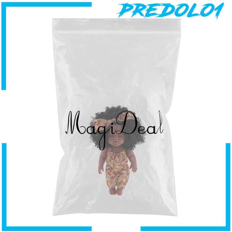 (Predolo1) Mainan Boneka Bayi Perempuan 30cm Rambut Keriting Bahan Vinyl Lembut Warna Hitam / Kulit Kuning