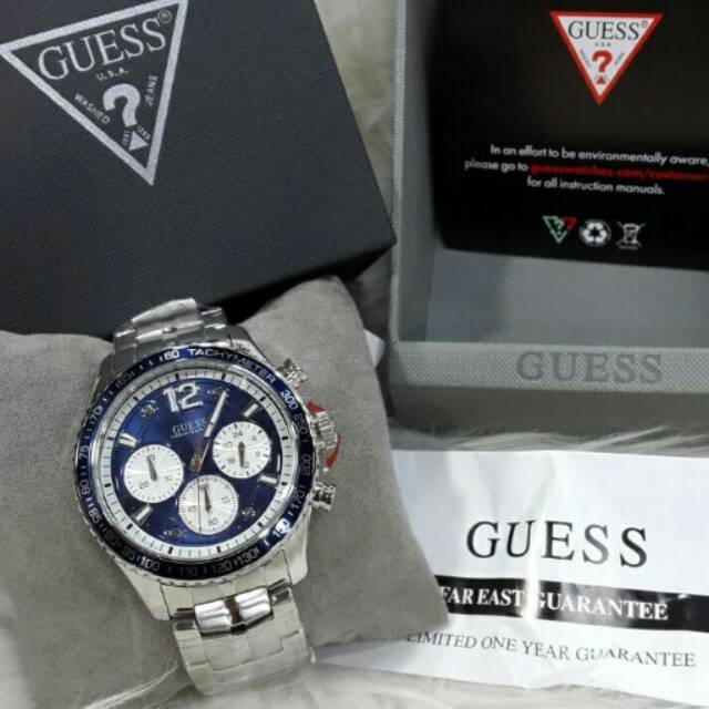 Jam Tangan Pria Guess W0969G1 Silver Rantai Original Murah