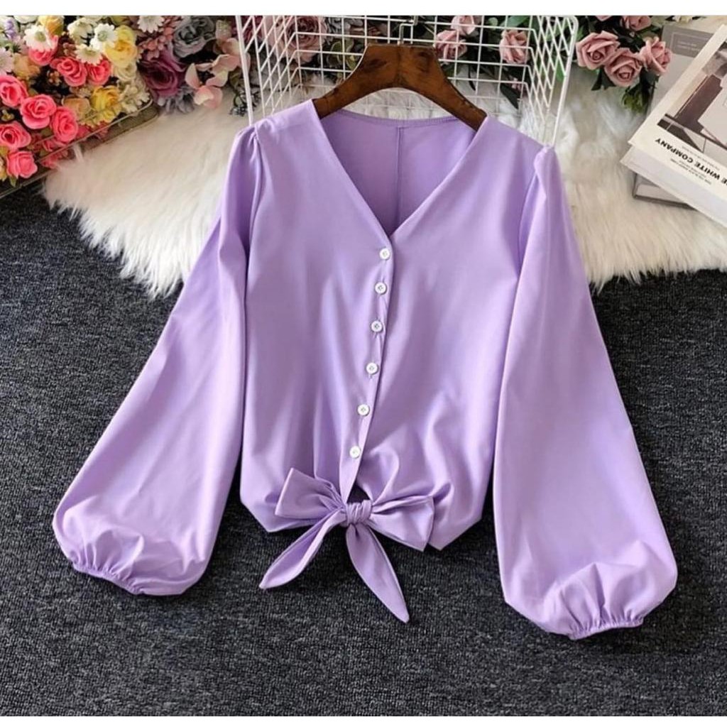 1KG MUAT 5PCS | DILA BLOUSE LENGAN BALON LILI BLOUSE KANCING HITS SELEBGRAM FASHION OOTD WANITA