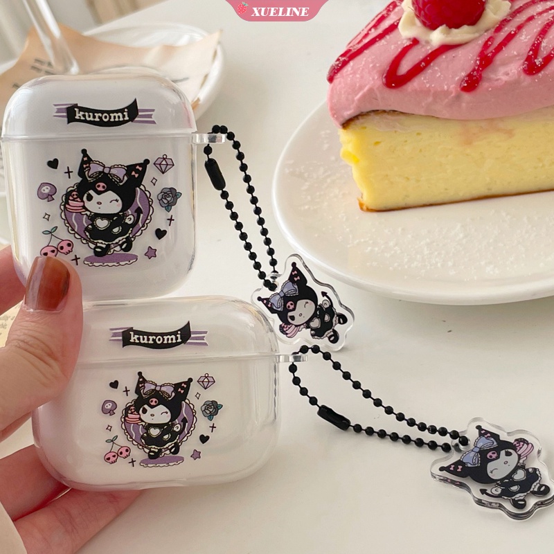 Casing Soft Case Silikon Transparan Motif Kartun Kuromi Hitam Untuk AirPods 1 / 2 pro