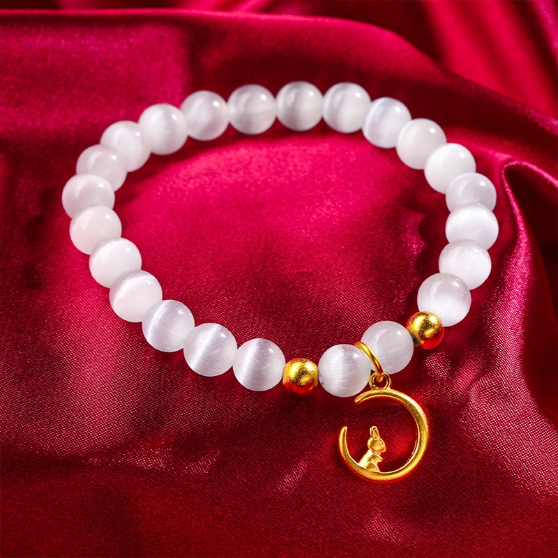 Gelang Liontin Opal Onyx Bentuk Kelinci Lapis Emas Asli Kadar 375 Untuk Wanita