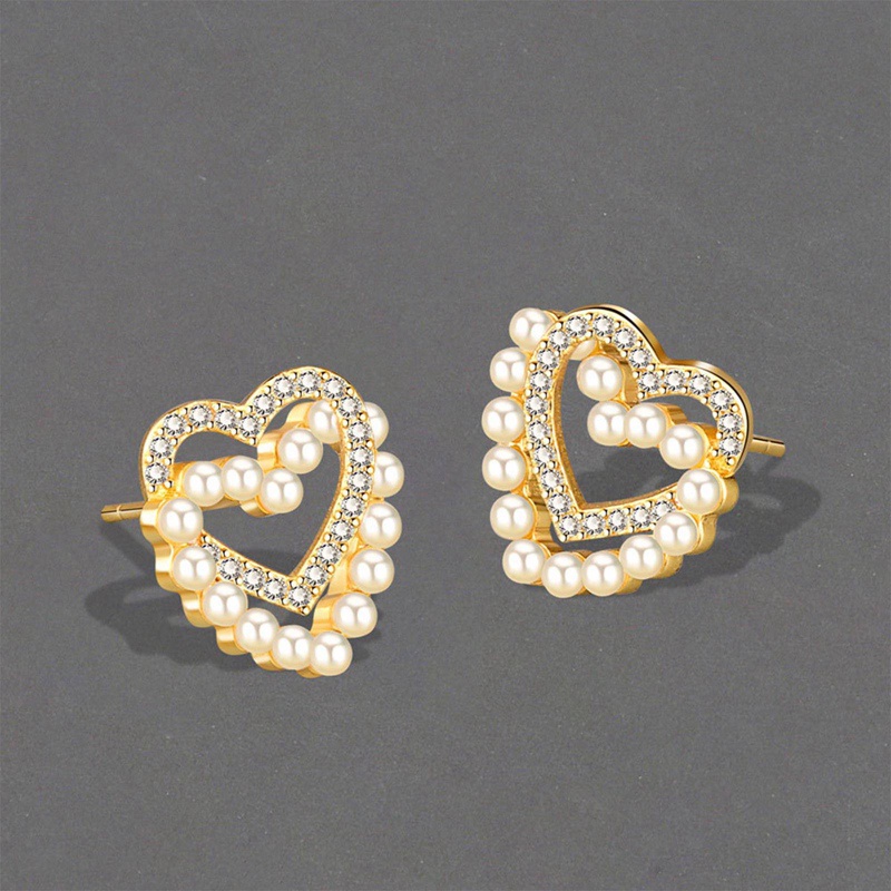 Anting Bentuk Hati Aksen Mutiara Serbaguna Gaya Korea