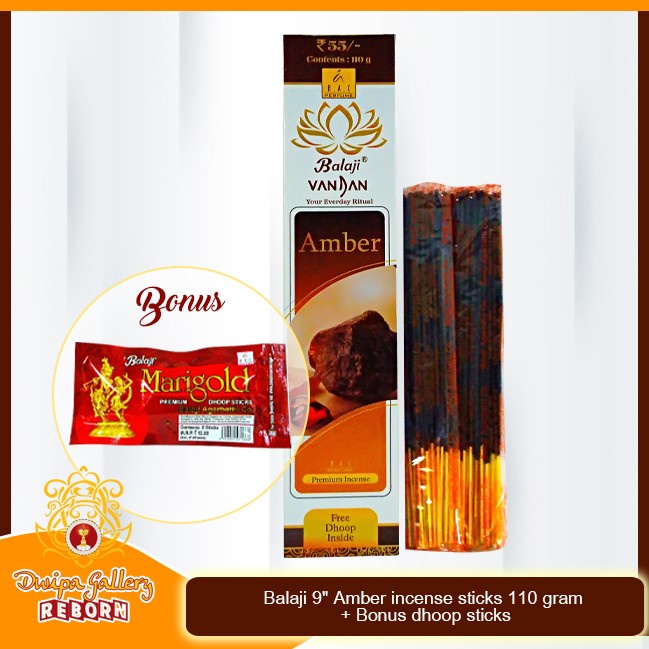 Dupa Balaji 9&quot; Amber incense sticks 110 gram + Bonus dhoop sticks