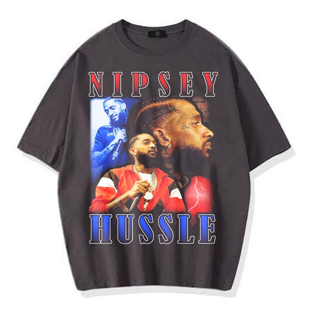 KAOS OVERSIZE NIPSEY HUSSLE VINTAGE RAP TEE ( DARK GREY T-SHIRT )