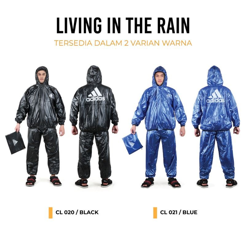 Jas Hujan Setelan Mantel Hujan Pria Wanita Logo Adidas