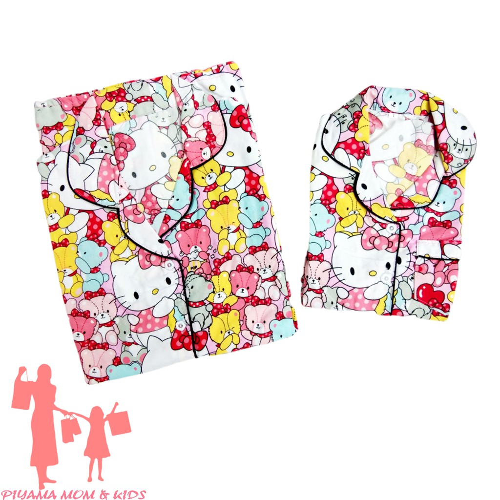 Baju Tidur Piyama Anak dan Dewasa Mom Kids Hello Kitty Boneka