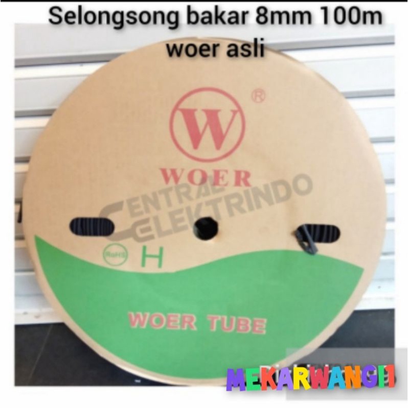 Selongsong bakar 8mm 1 roll 100meter merk WOER ORIGINAL (E203950 black)