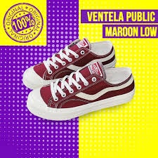 Sepatu Pria Ventela Public Low " Maroon" Merah White Putih original sneakers