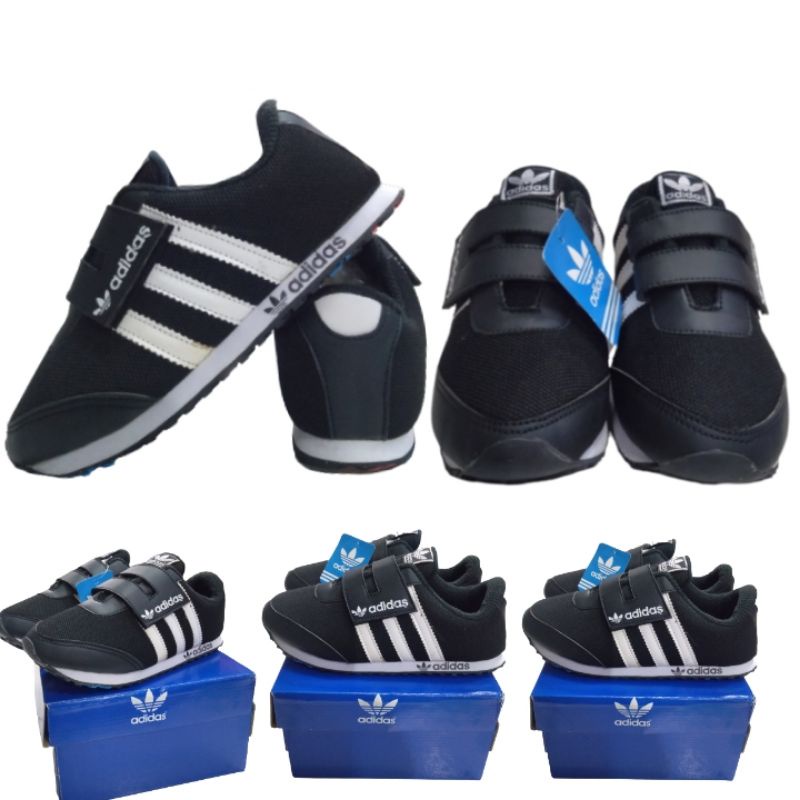 SEPATU SEKOLAH ANAK SD TK ADIDAS HITAM PUTIH PEREKAT TEMPEL VELCRO
