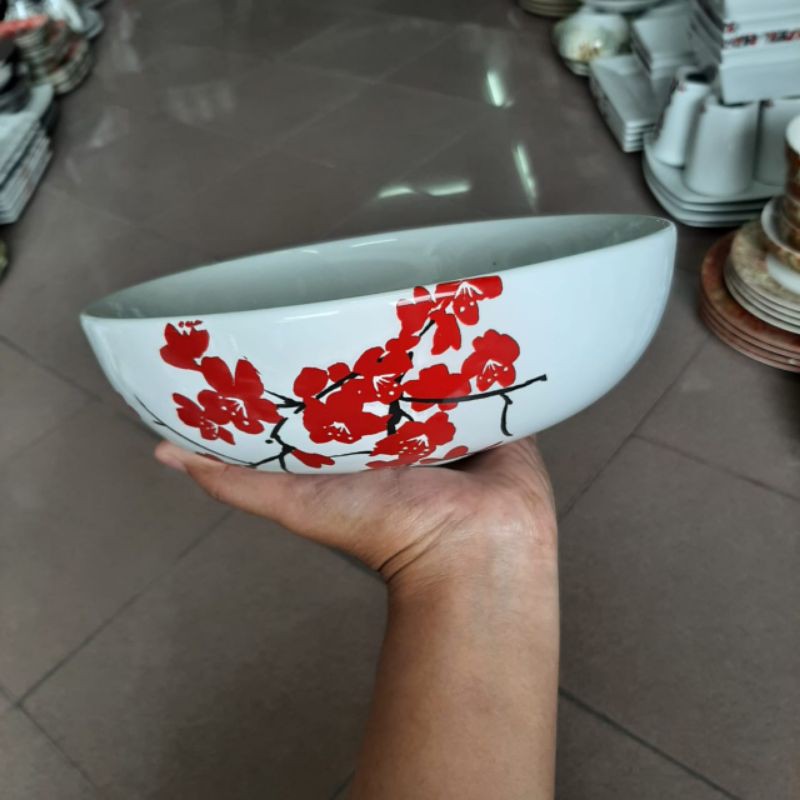 SAKURA BOWL MANGKOK MANGKUK KERAMIK SANGO MOTIF BUNGA SAKURA MERAH PUTIH KOLEKSI DEKOR JEPANG