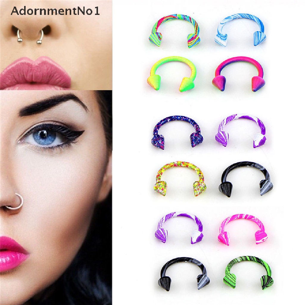 (AdornmentNo1) 10pcs Anting Tindik Hidung / Bibir / Telinga Bentuk Tapal Kuda Bahan Stainless Steel Untuk Wanita