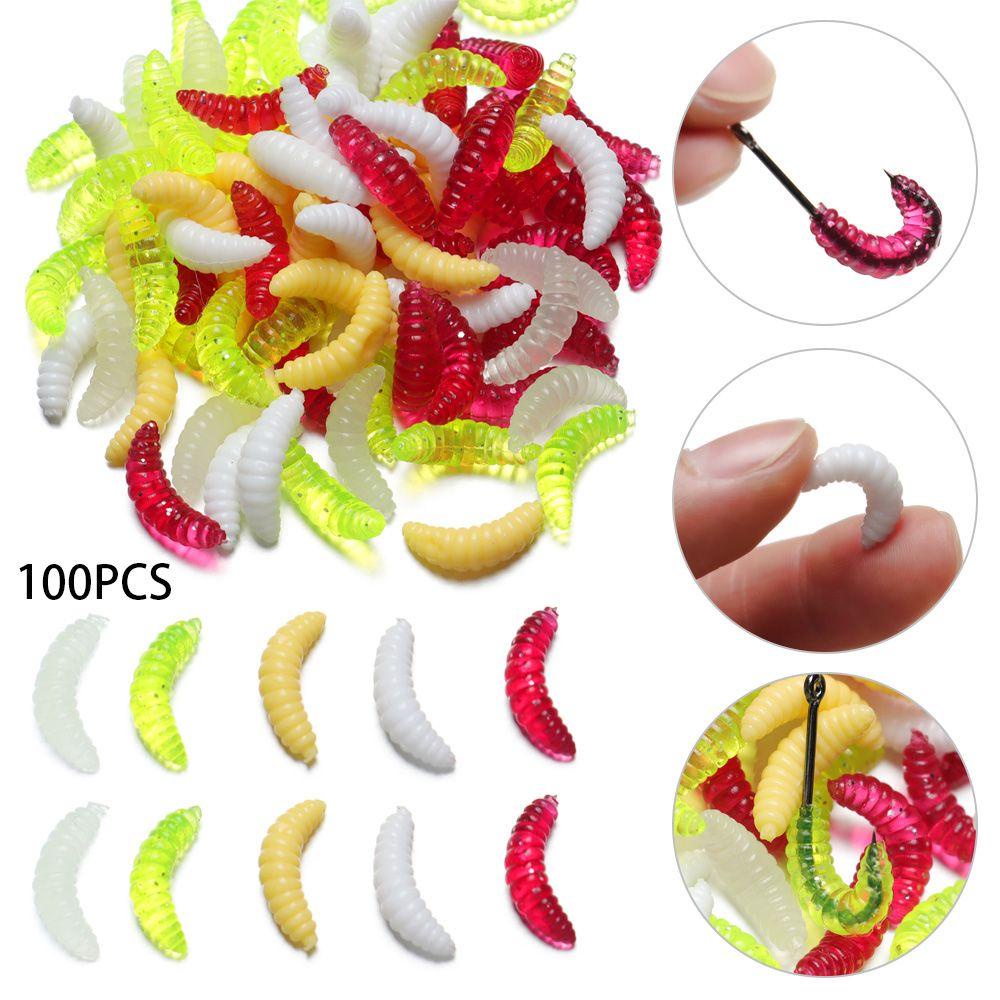 TOP 100pcs Worm Maggot Simulasi Lembut Jig Kepala Bau Cacing Umpan Maggot Gru