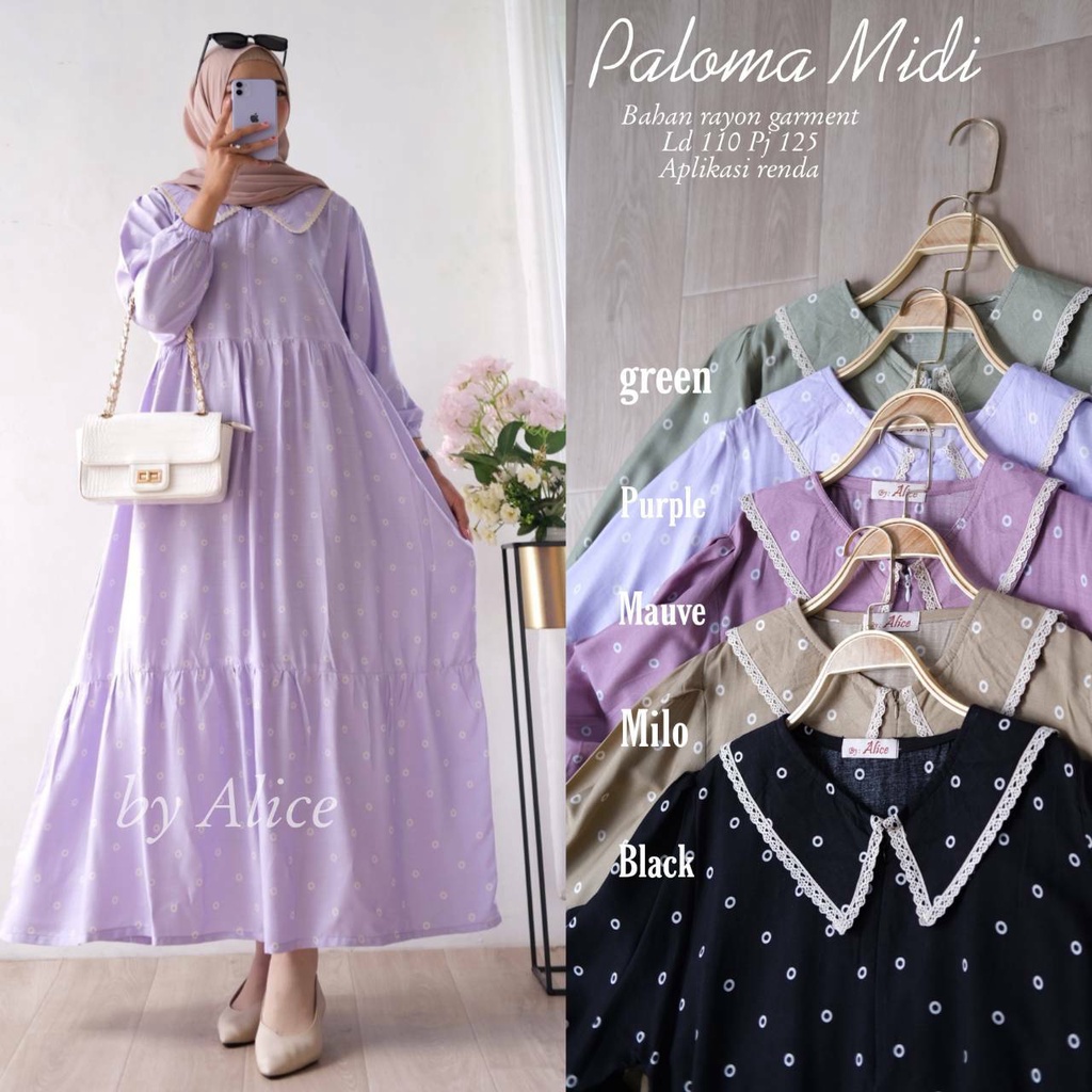 PALOMA MIDI DRESS / 18.7 / BAHAN RAYON / LD 110 CM / PB 125 CM / ALL SIZE / ALICE