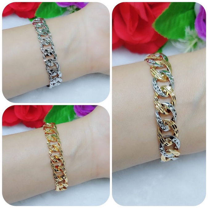 Gelang sisik naga titanium lapis emas perhiasan wanita jewellery (lebar 11.5mm &amp;16mm)