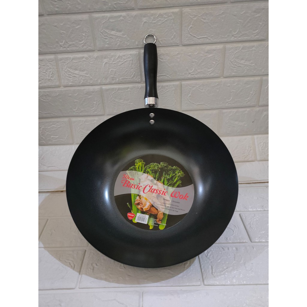 BASIC CLASSIC WOK 30 CM / PENGGORENGAN / TEFLON / WAJAN / WAJAN BESI / WAJAN GAGANG