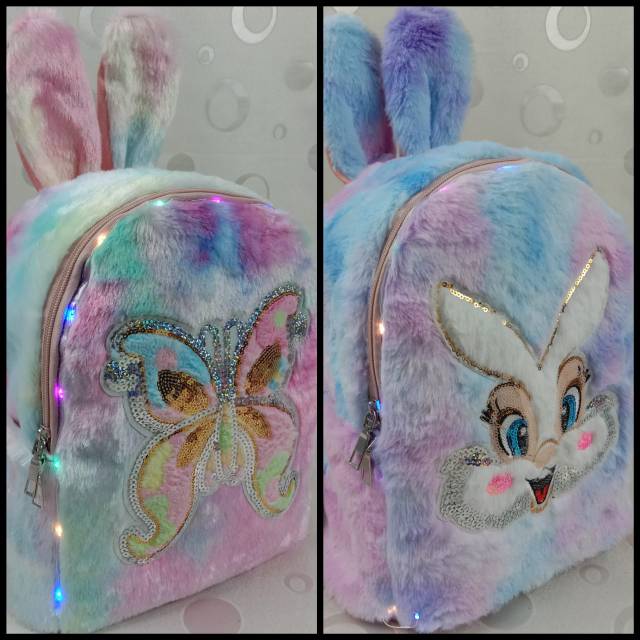 Ransel anak import Lol  karakter sequin bulu uk 26 15 30cm 