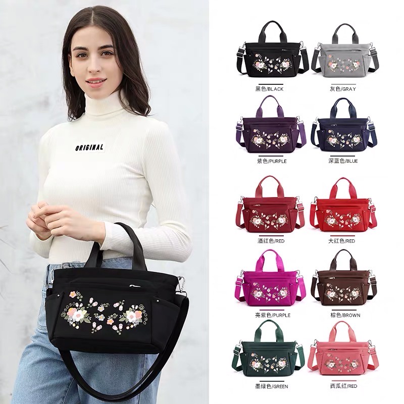 LUCKYMALL Tas Wanita Import Jinjing dan Selempang Totebag Tote Bag BOBO BB6697 6697 Bordir Bunga Bahan Parasut High Super Quality