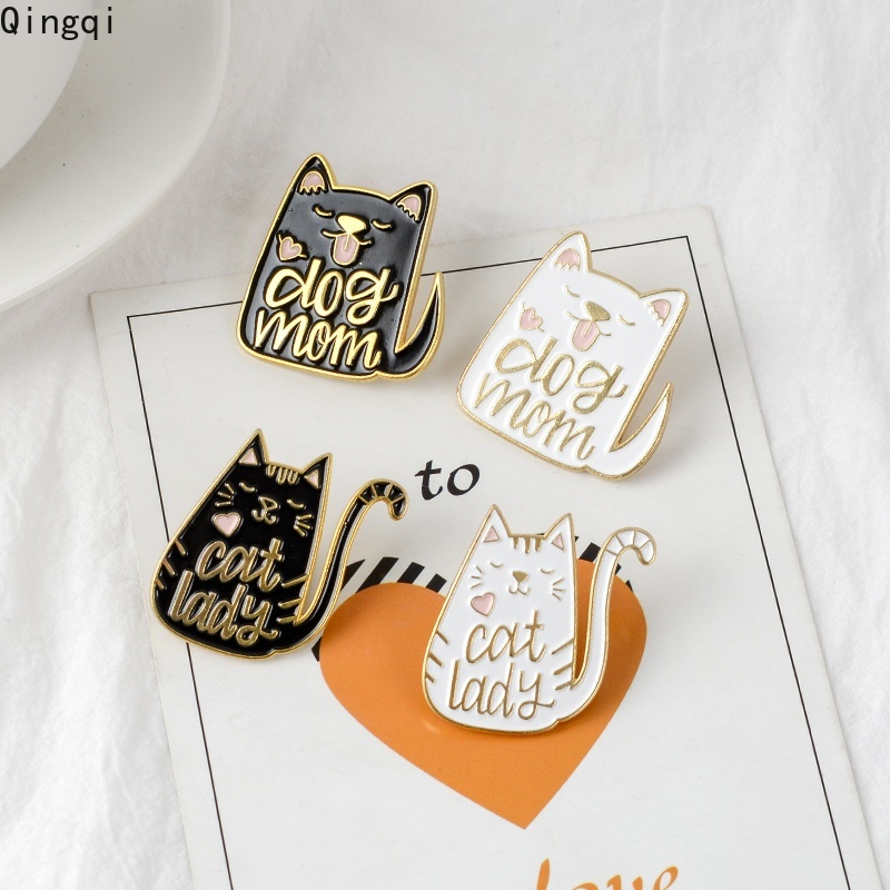 Bros Pin Enamel Desain Kartun Hewan Anjing Mom Cat Lady Bahan Metal Untuk Pria Dan Wanita