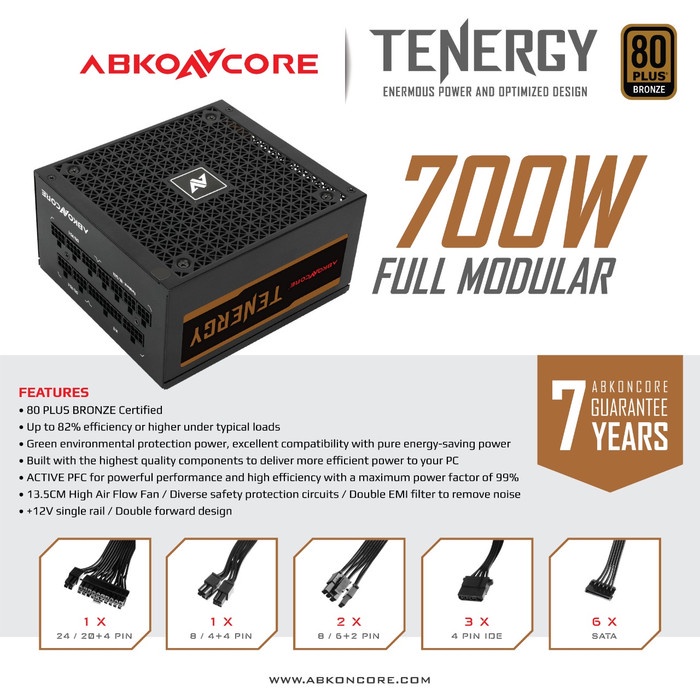 ABKONCORE PSU 80 PLUS BRONZE TENERGY BRONZE 700W FULL MODULAR