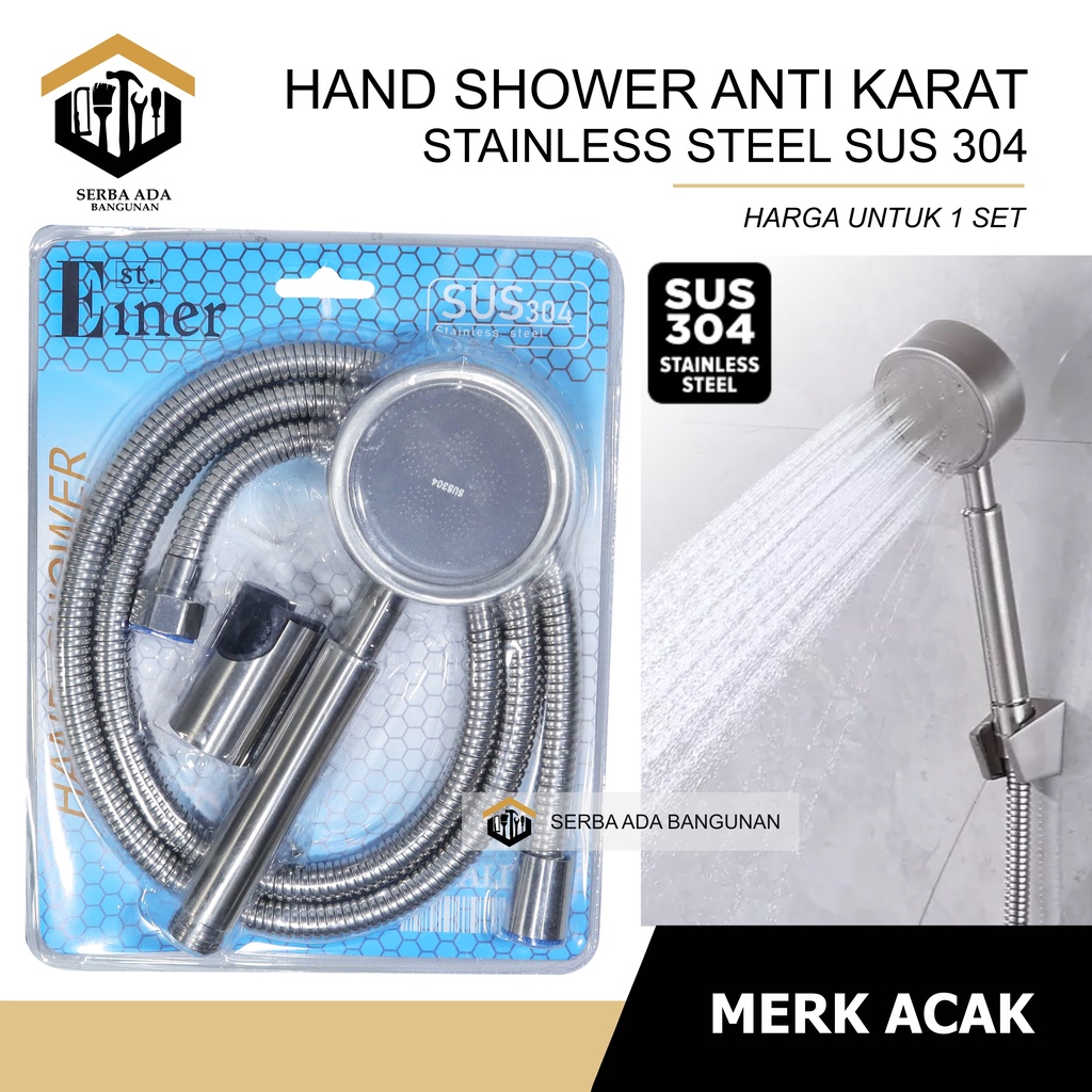 HAND SHOWER FULL STAINLES STEEL SS304 KOMPLIT + SHOWER + PEYANGGA + SELANG + SKRUP KUALITAS BAGUS