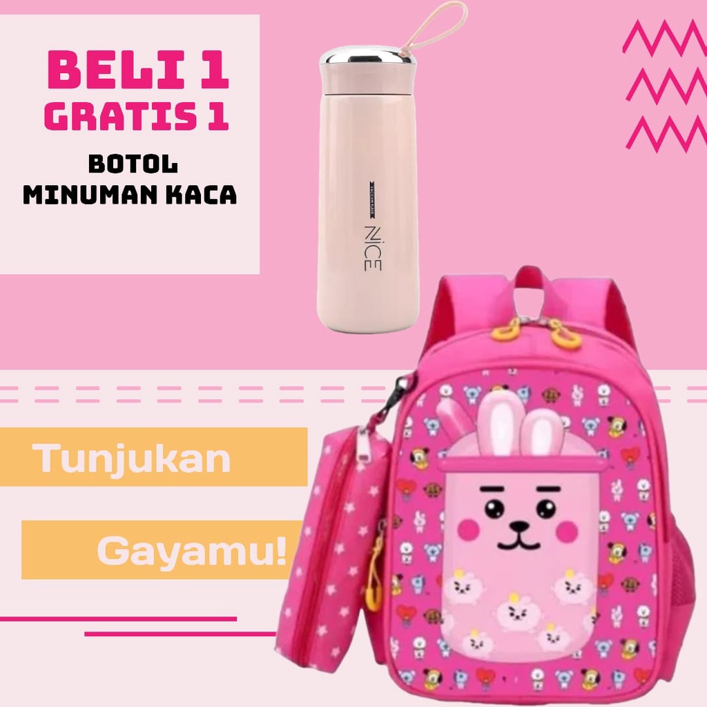 OLSHOPGROSIRBANDUNG - Tas Sekolah Anak Perempuan SD SMP SMA Ransel Kerja ORIGINAL Tas Sekoah Gambar Boba Tas Sekolah Anak Laki-Laki FREE BOTOL MINUM KACA