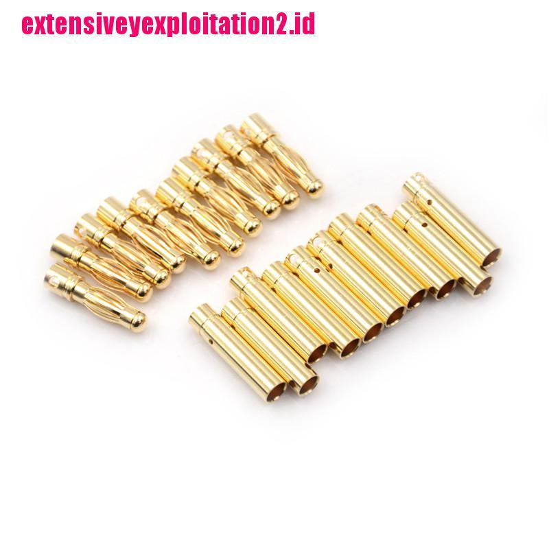 10 Pasang Konektor Banana Plug Lapis Emas Ukuran 4.0mm 4mm Untuk RC