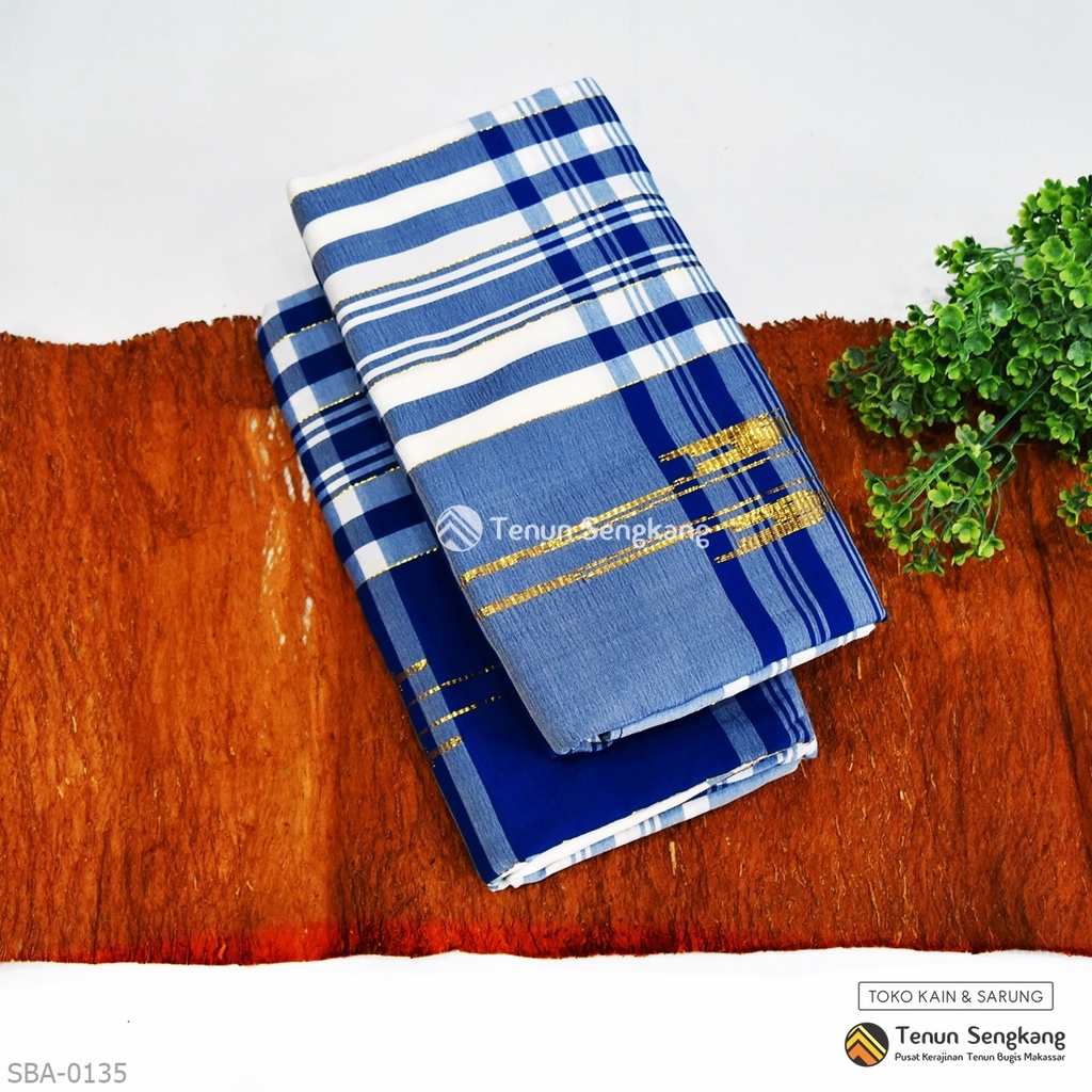 Sarung Bugis Sutra Makassar Tenun Asli Biru Putih  - Athirah by Tenun Sengkang SBA-0135 (Harga Per P