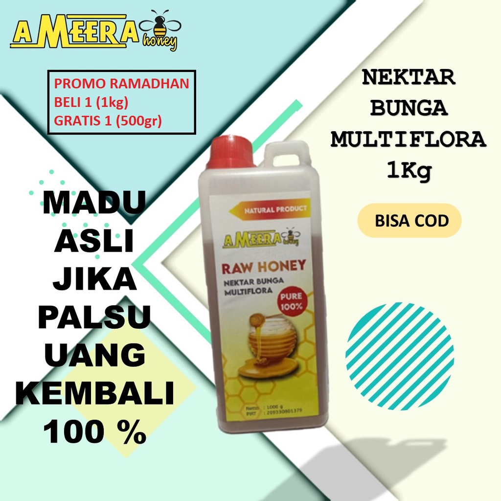 

Madu Murni Asli 1kg Ameera Honey Raw Honey Nektar Bunga Multiflora Pure 100% Minuman Kesehatan