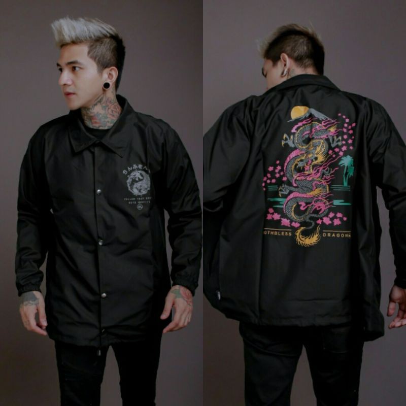 jaket coach hitam motif naga sukajan dragon pria terbaru