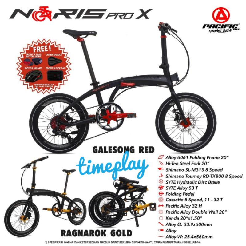 Pacific Noris Pro X Sepeda Lipat 20 Inch Alloy 6061 1x 8Sp Shimano Altus Hydraulic DB Folding Bike