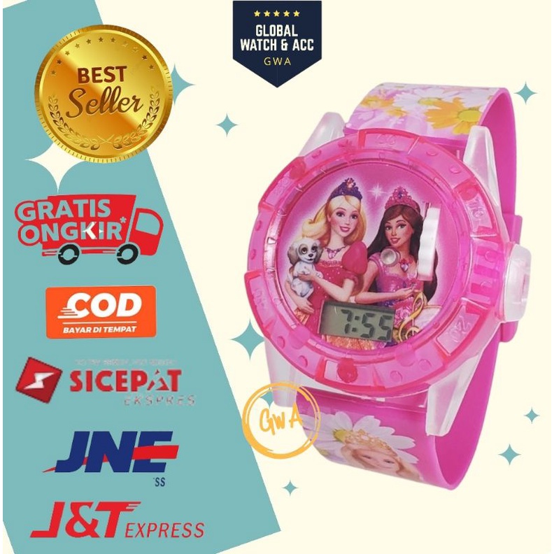 Jam Tangan anak laser musik karakter Barbie