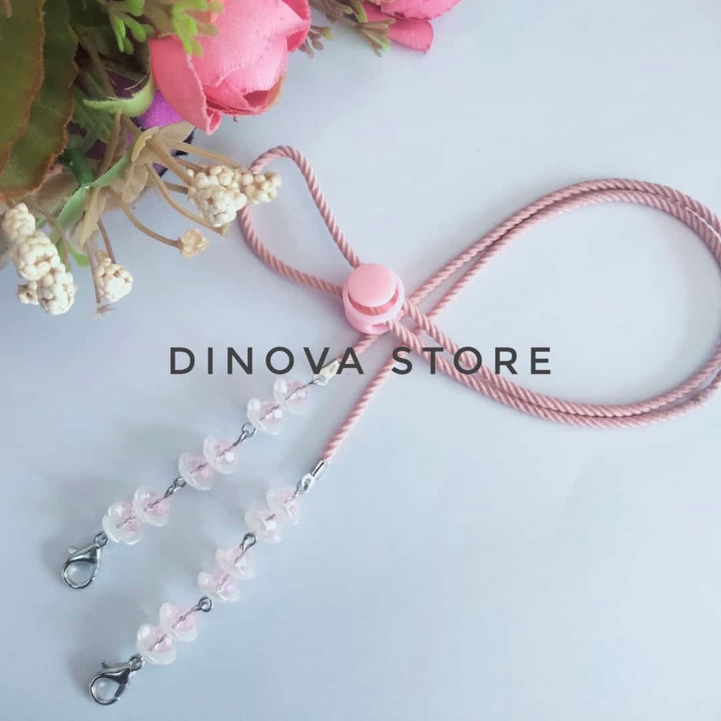 strap masker tali ulir kristal kelopak putih kecil/strap masker hijab/strap mask//dinova store/pgx/tali masker/strap masker hijab 2in1pengait hijab/sambungan masker/tali masker/strap makser