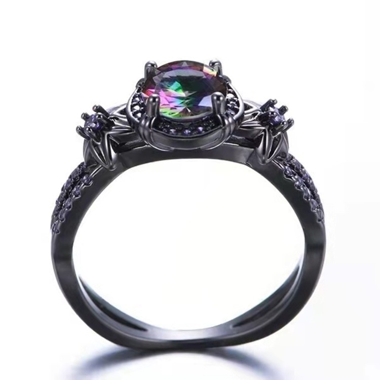 New Fashion Gun Black Color Zirconium Inlaid Purple Diamond Ring Fashion Accessories in Europe and America