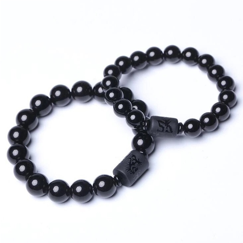 1Pc Obsidian Ethnic Style Frosted Beaded Bracelet Black Men and Women Couples Universal Fashion Bracelet